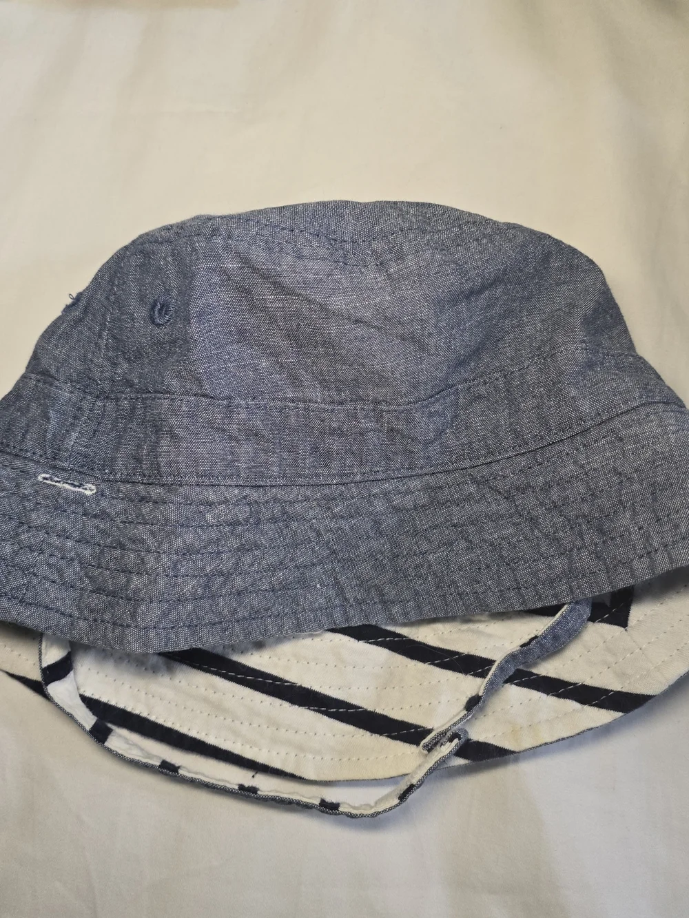 GAP Baby Reversible Chambray Bucket Hat with Striped Chin Strap Cotton.